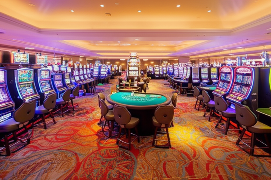 Casino gaming floor with slot machines and table games